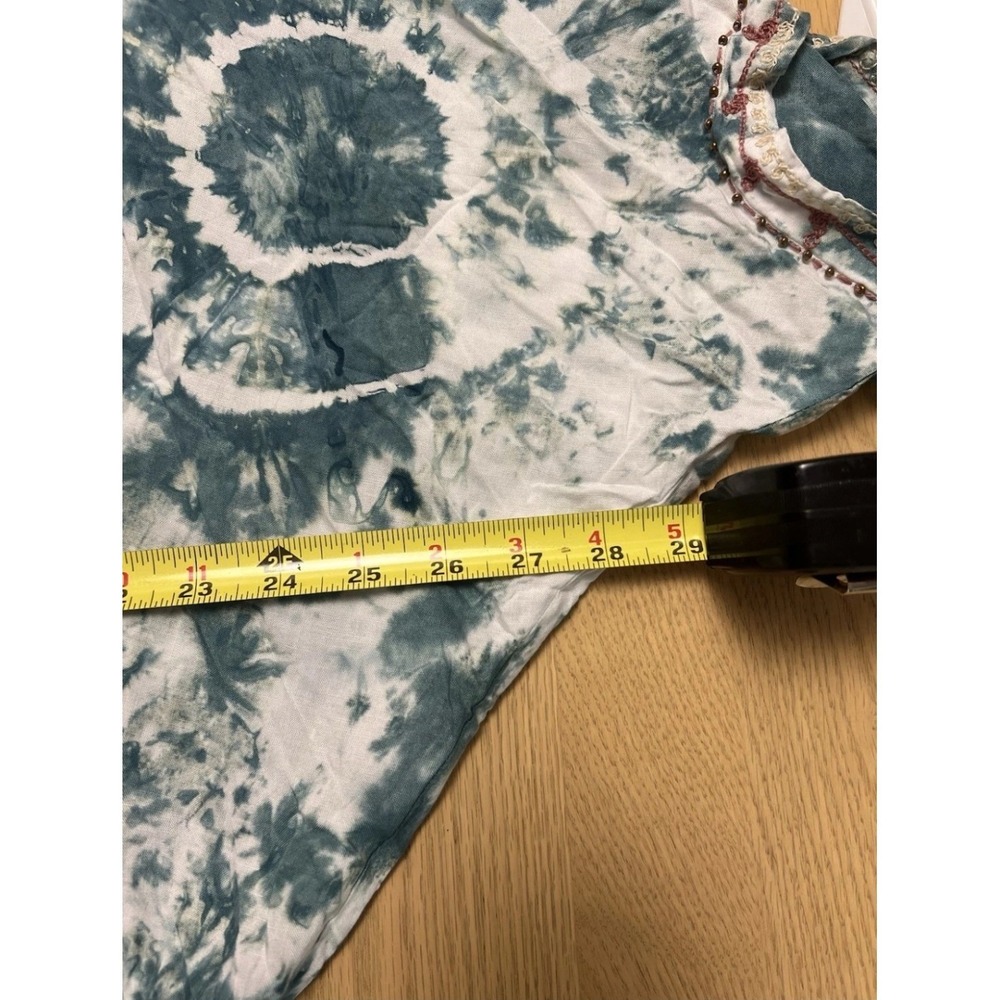 Skemo Blue Tie Dye Embroidered V-Neck Blouse Tassels Size M Boho Hippie Festival - Picture 11 of 11